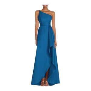 Alfred Sung Dress D831 One Shoulder satin gown blue size 16
